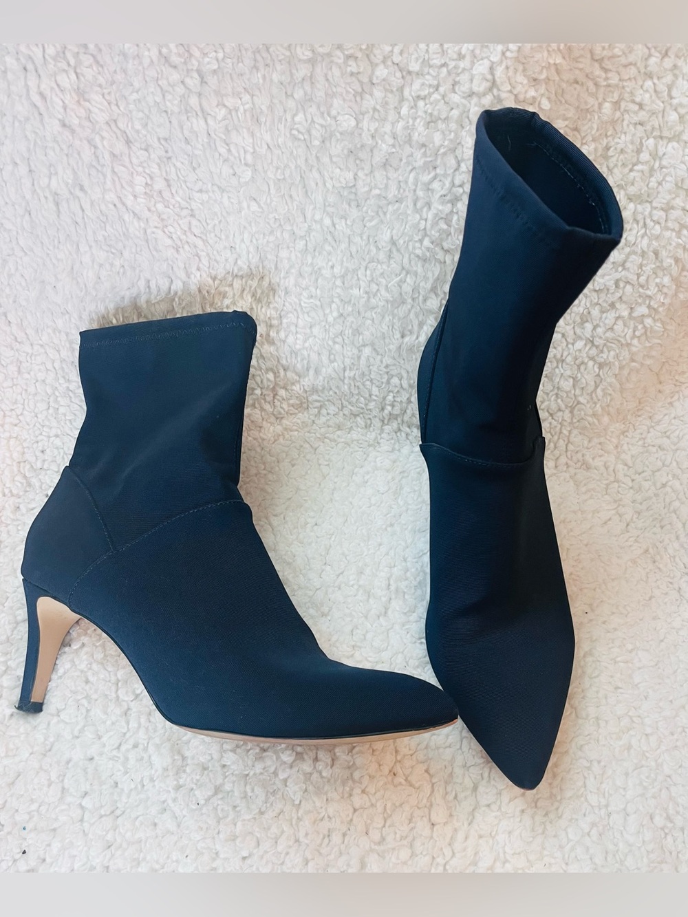 Boden Ankle Boots Booties 39 8 Navy Blue Stretch Sock Pointed Toe